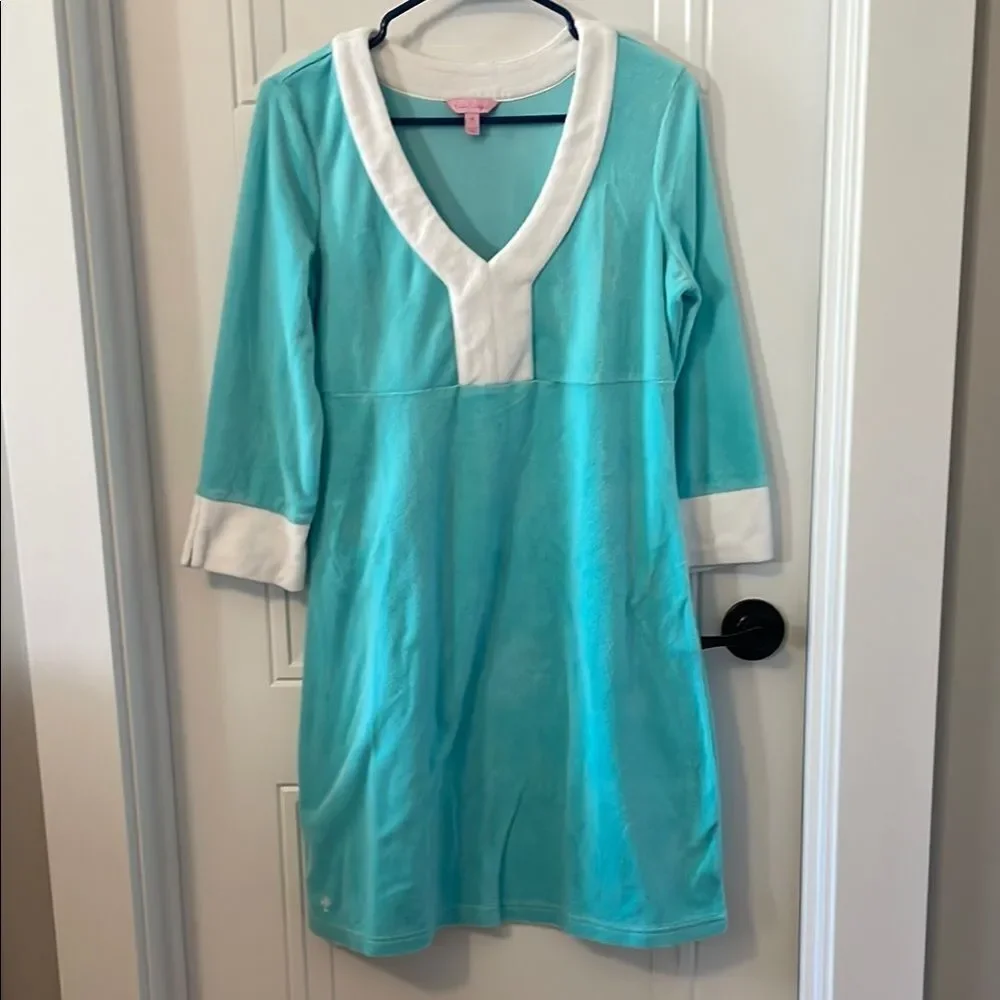 Lilly Pulitzer Turquoise and White V-Neck Terry Dress